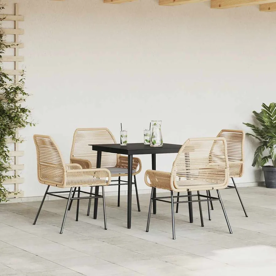 Ensemble à manger jardin coussins 5pcs marron poly rotin verre - 3