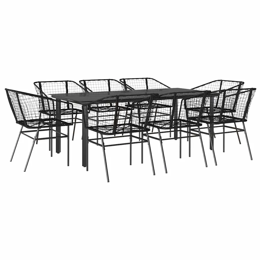Ensemble à manger de jardin 9pcs noir poly rotin verre - 2