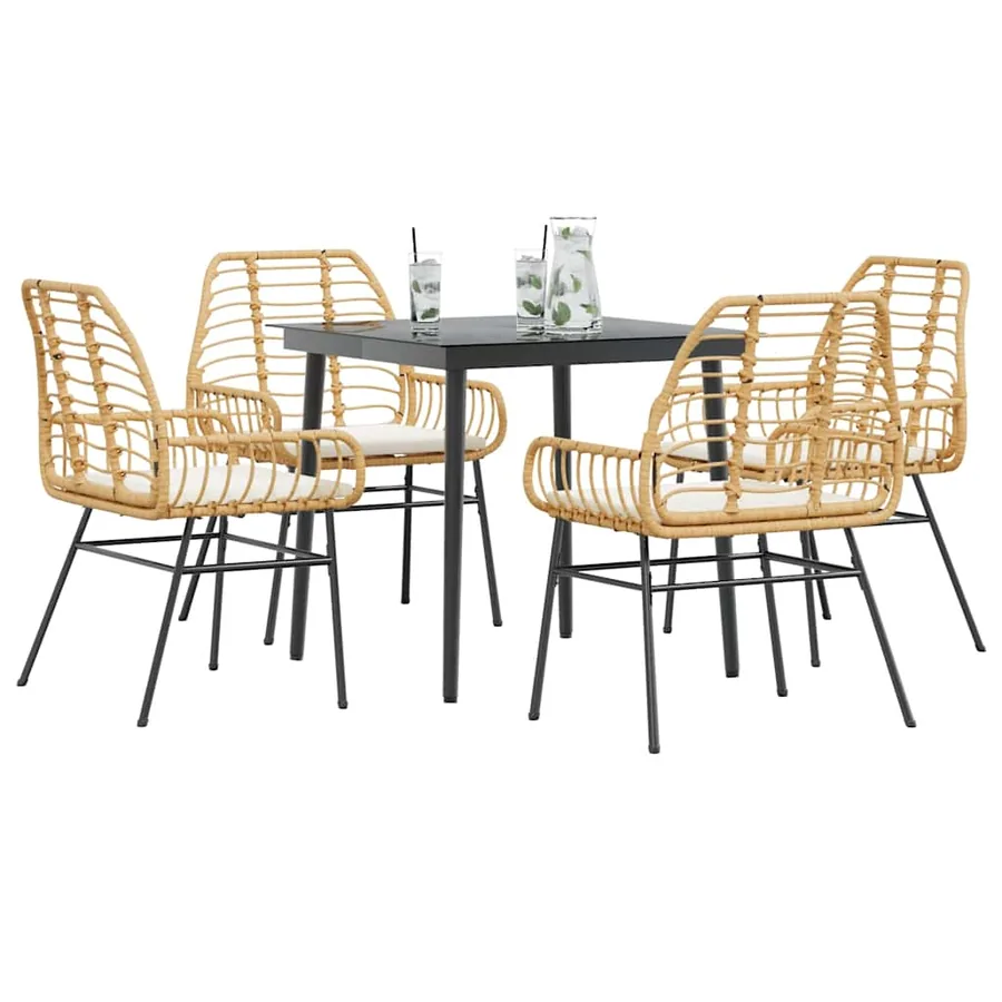 Ensemble à manger jardin coussins 5pcs marron poly rotin verre