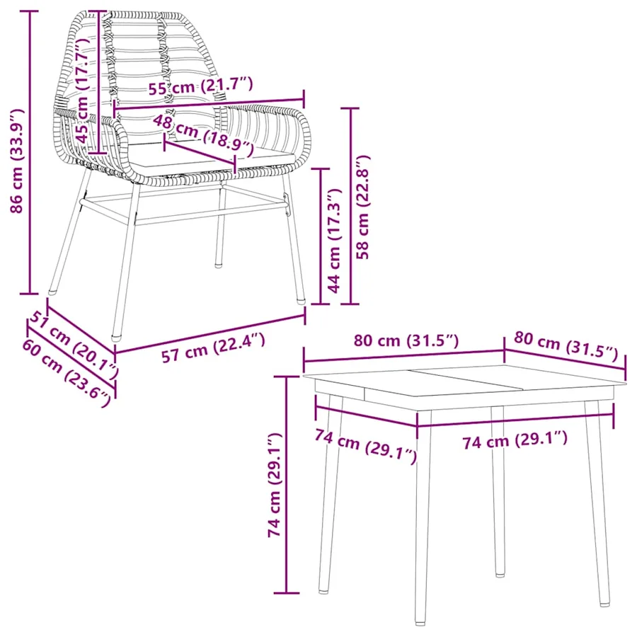 Ensemble à manger jardin coussins 5pcs marron poly rotin verre - 10