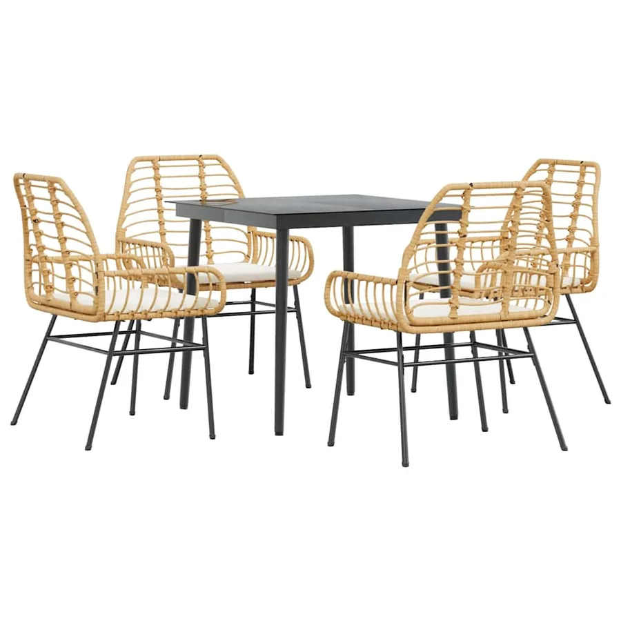 Ensemble à manger jardin coussins 5pcs marron poly rotin verre - 2