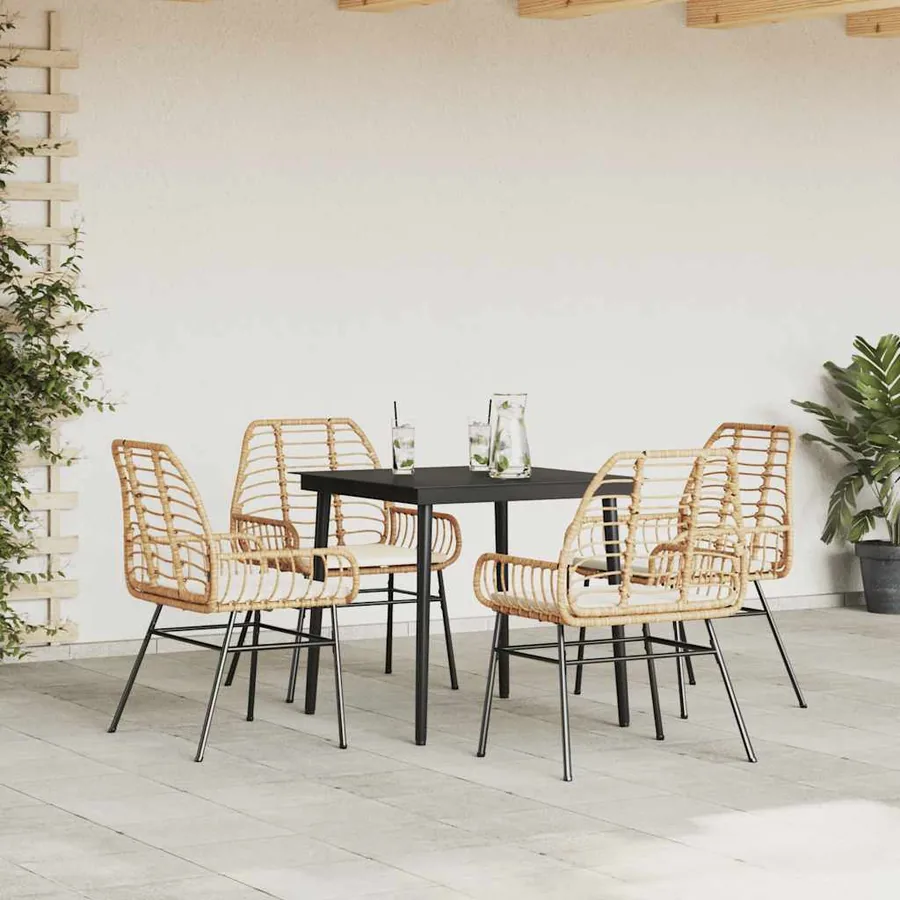 Ensemble à manger jardin coussins 5pcs marron poly rotin verre - 3
