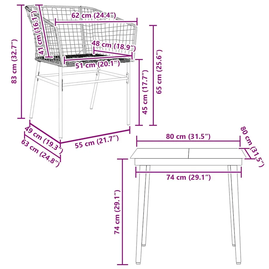 Ensemble à manger jardin 5pcs marron poly rotin verre - 10