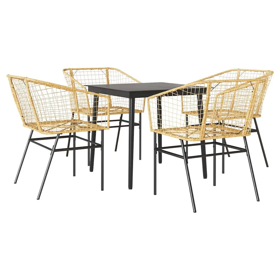 Ensemble à manger jardin 5pcs marron poly rotin verre - 2