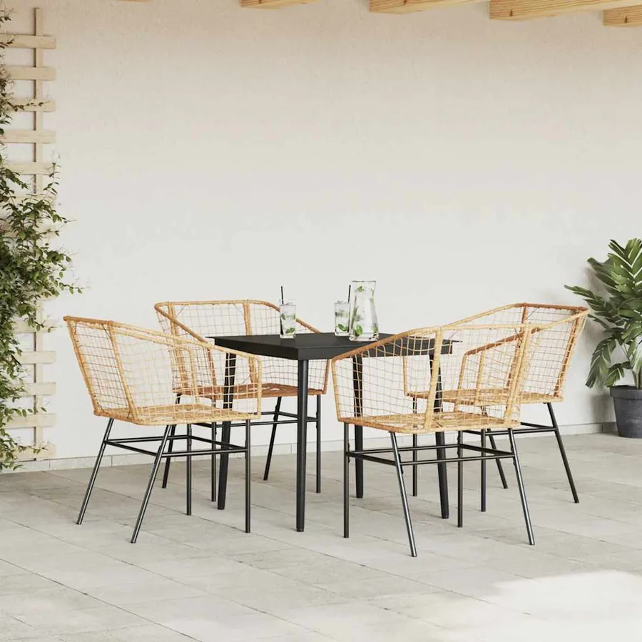 Ensemble à manger jardin 5pcs marron poly rotin verre - 3