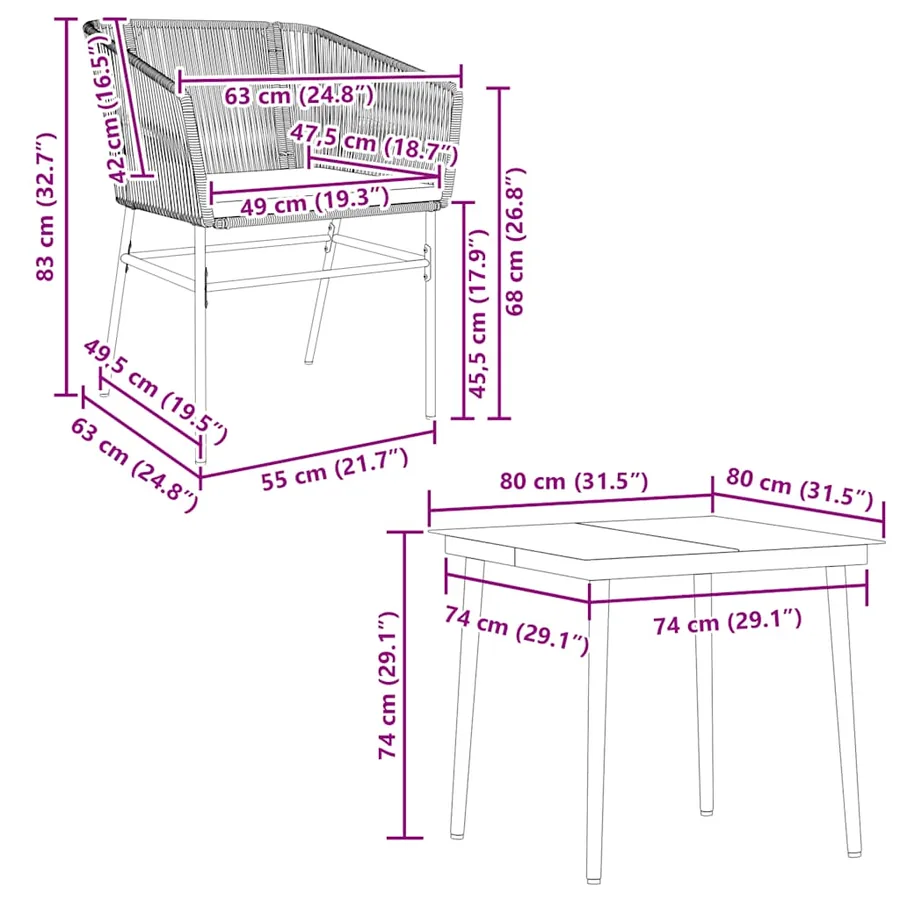 Ensemble à manger jardin coussins 5 pcs gris poly rotin verre - 10