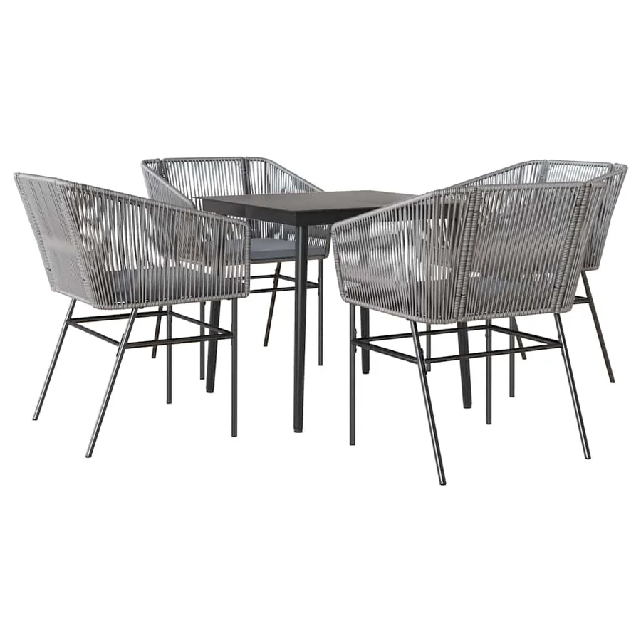 Ensemble à manger jardin coussins 5 pcs gris poly rotin verre - 2