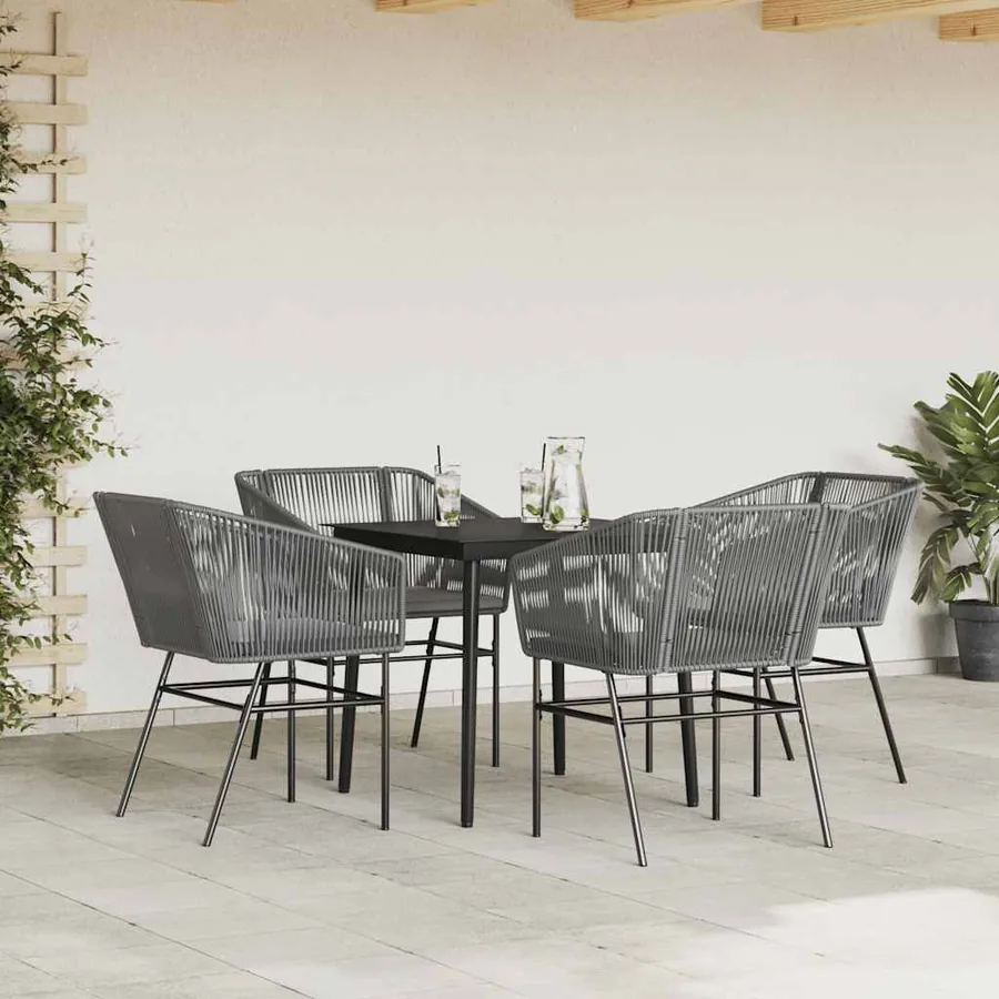 Ensemble à manger jardin coussins 5 pcs gris poly rotin verre - 3