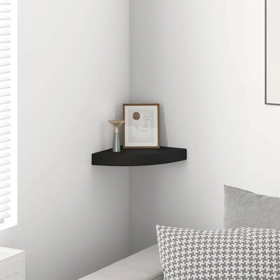 Étagère d'angle flottante noir 25x25x3,8 cm MDF - 3