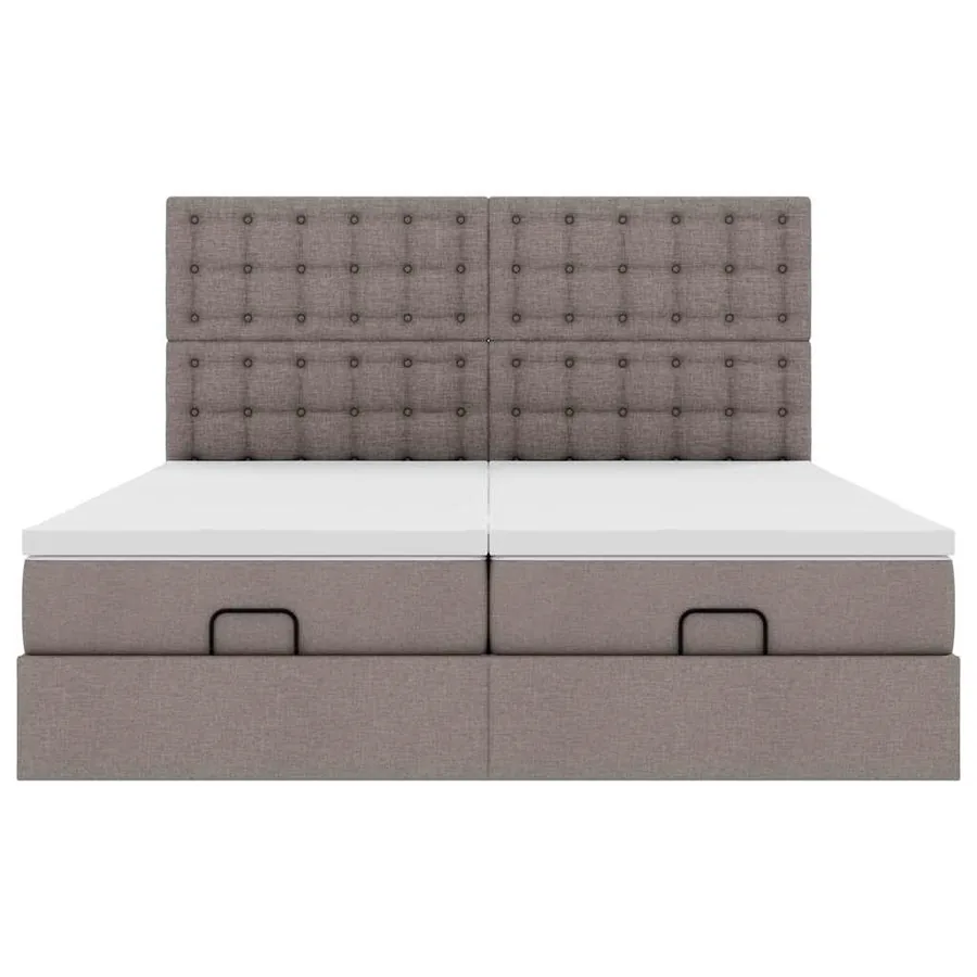 Cadre de lit ottoman avec matelas taupe 200x200cm tissu - 7
