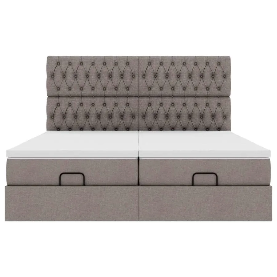 Cadre de lit ottoman avec matelas taupe 200x200cm tissu - 7