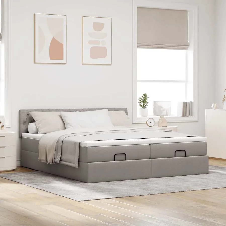 Cadre de lit ottoman avec matelas taupe 200x200cm tissu - 3