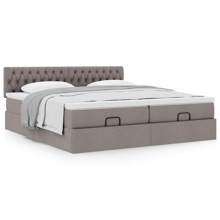 Cadre de lit ottoman avec matelas taupe 200x200cm tissu - 4