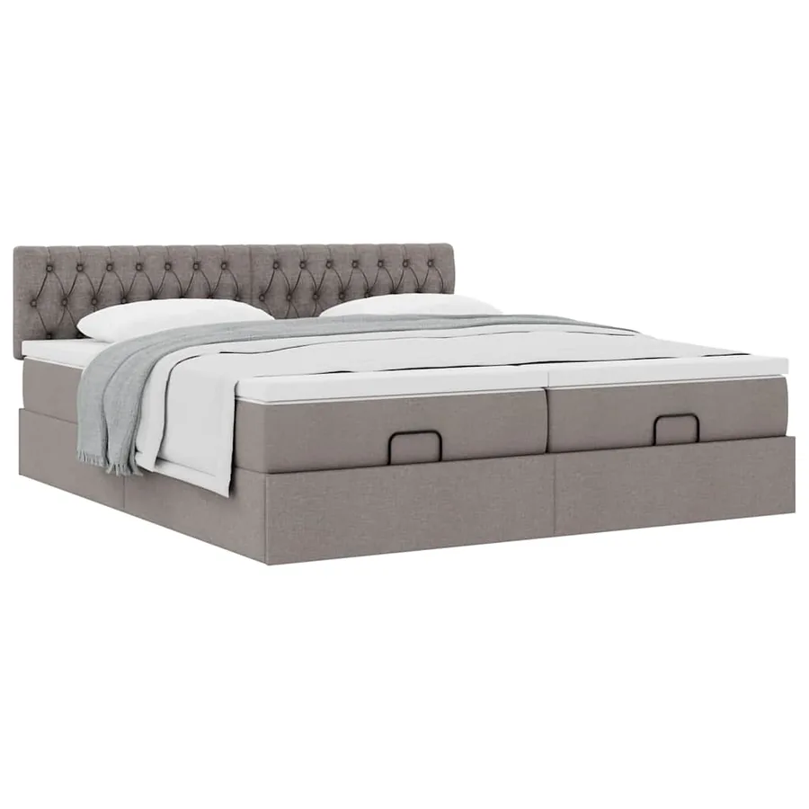 Cadre de lit ottoman avec matelas taupe 200x200cm tissu - 5