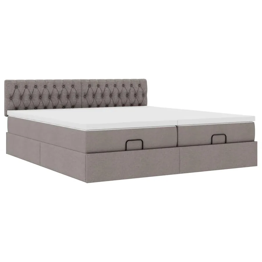 Cadre de lit ottoman avec matelas taupe 200x200cm tissu - 6