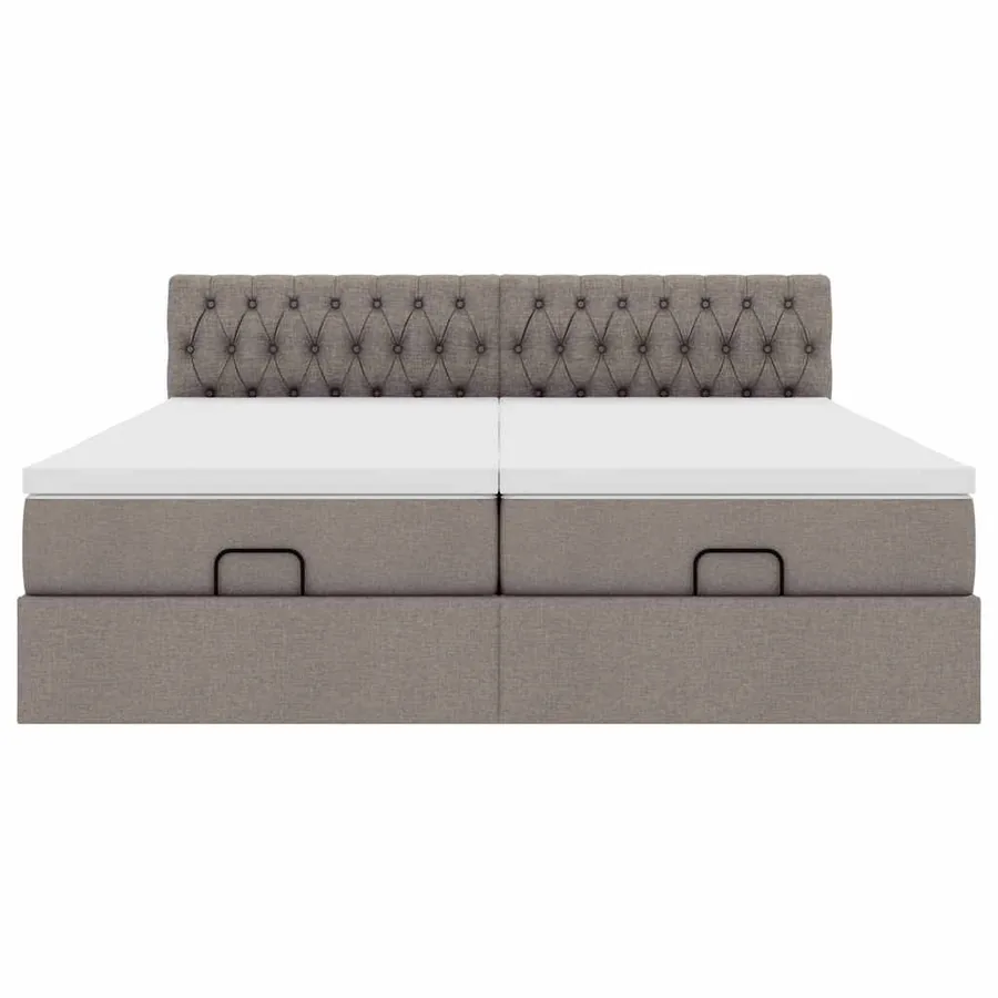 Cadre de lit ottoman avec matelas taupe 200x200cm tissu - 7