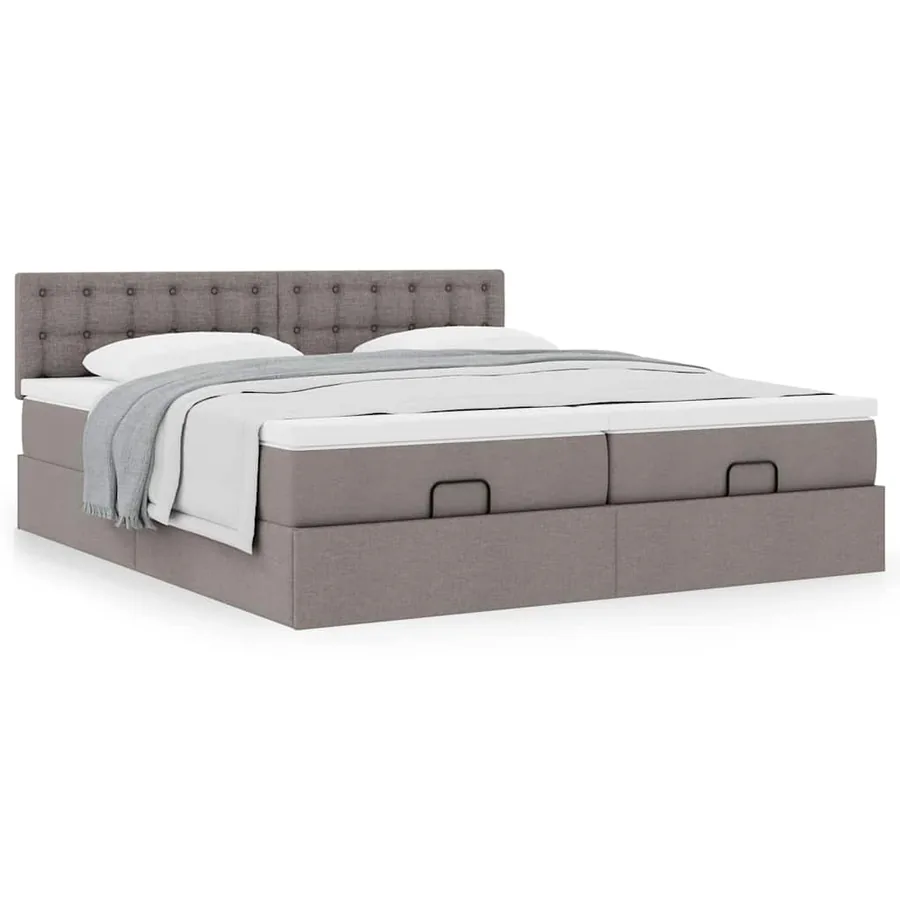 Cadre de lit ottoman avec matelas taupe 200x200cm tissu - 4
