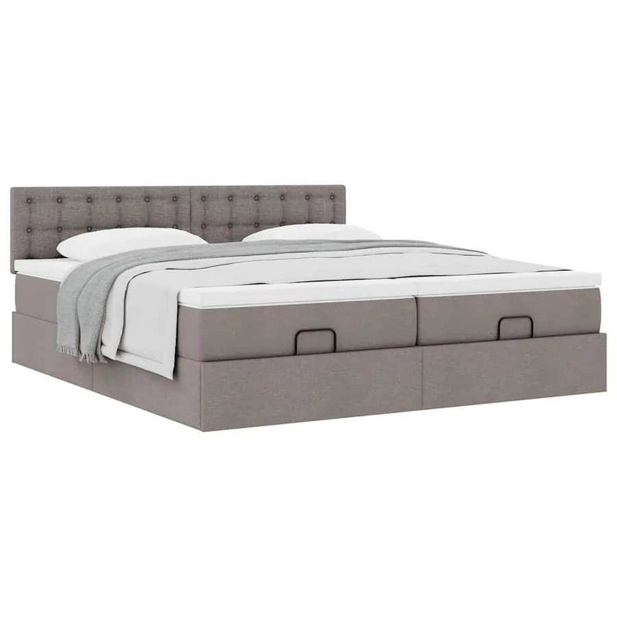 Cadre de lit ottoman avec matelas taupe 200x200cm tissu - 5