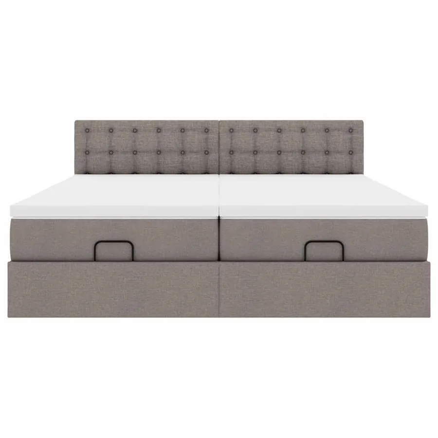 Cadre de lit ottoman avec matelas taupe 200x200cm tissu - 7
