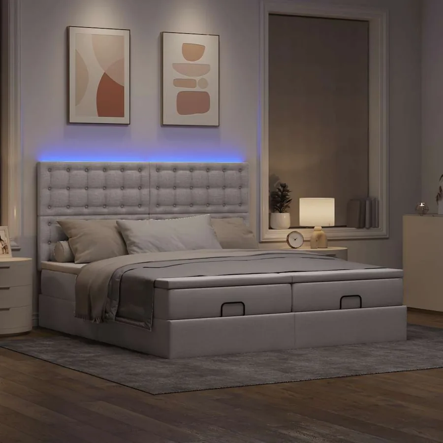 Cadre de lit ottoman avec matelas taupe 200x200cm tissu - 3