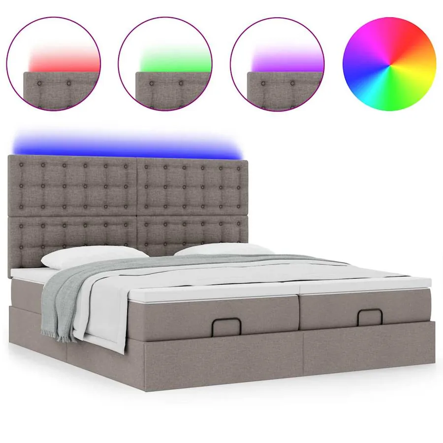 Cadre de lit ottoman avec matelas taupe 200x200cm tissu - 5