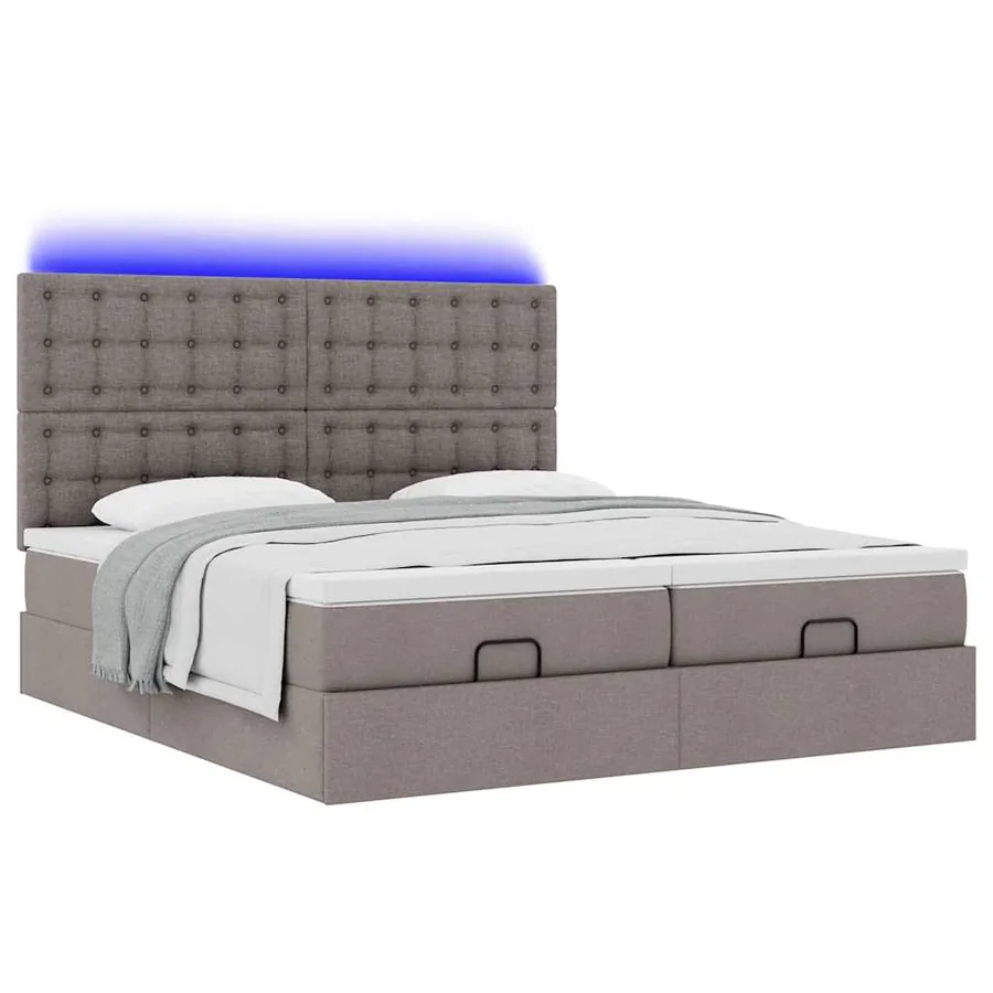 Cadre de lit ottoman avec matelas taupe 200x200cm tissu - 6