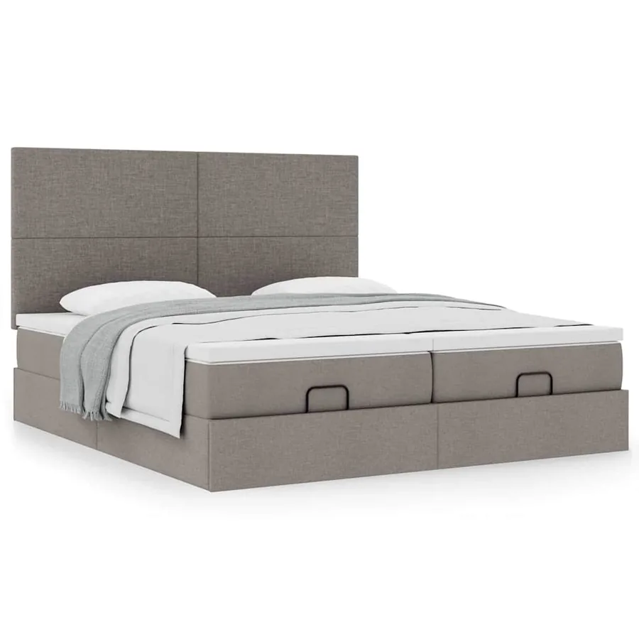 Cadre de lit ottoman avec matelas taupe 200x200cm tissu - 3