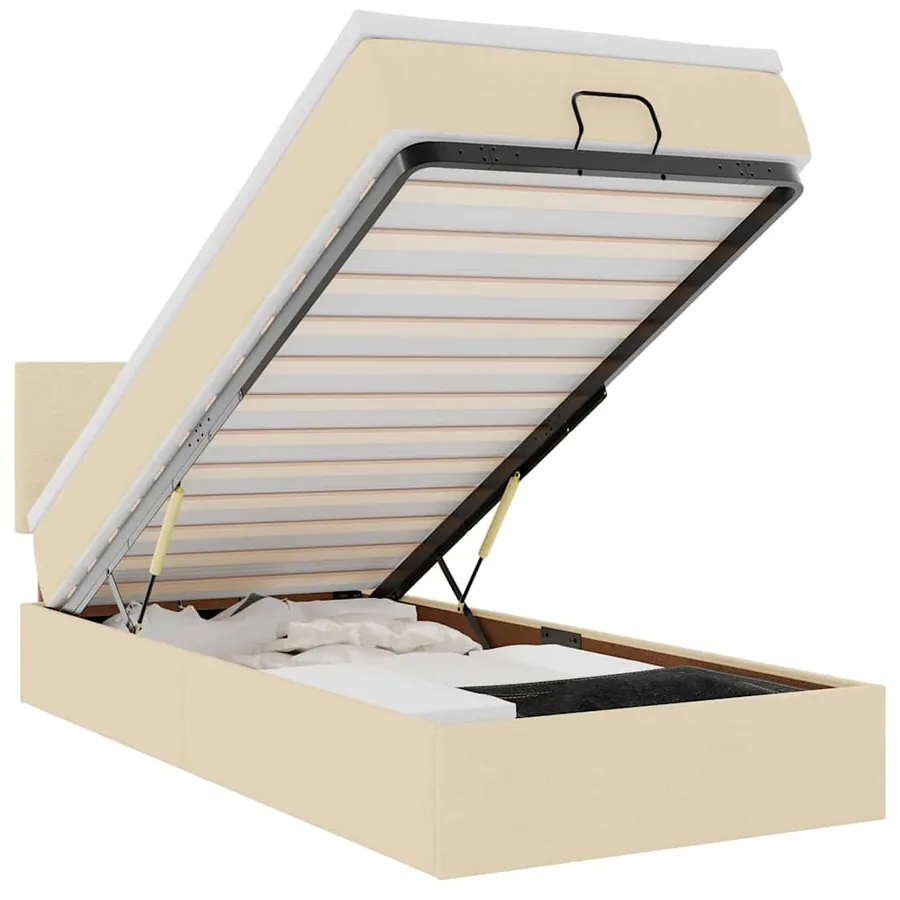 Lit ottoman avec matelas crème 100x200 cm tissu - 2