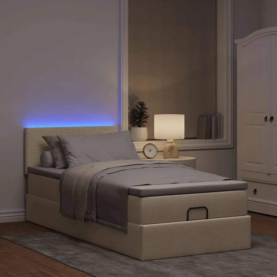 Lit ottoman avec matelas crème 100x200 cm tissu - 3
