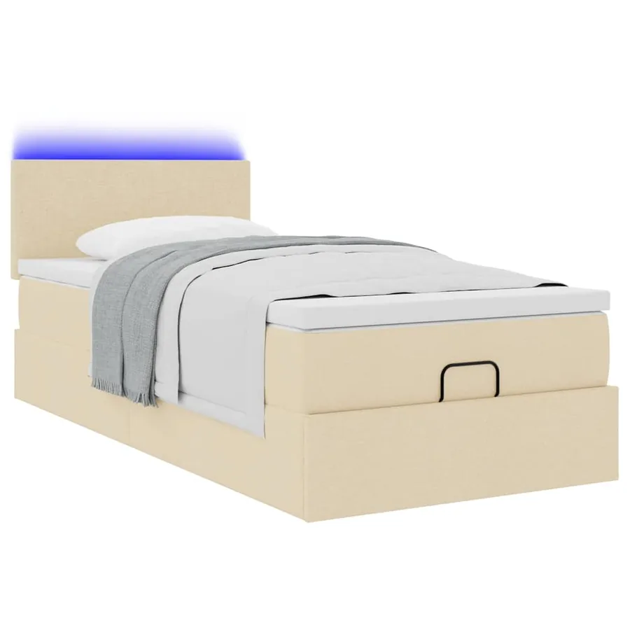 Lit ottoman avec matelas crème 100x200 cm tissu - 6