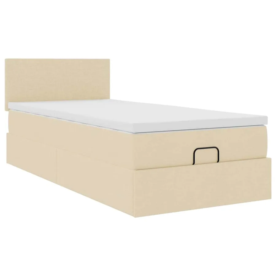 Lit ottoman avec matelas crème 100x200 cm tissu - 7