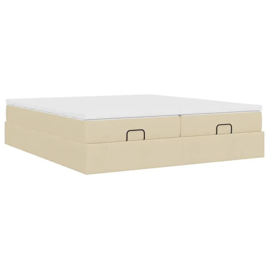 Cadre de lit ottoman avec matelas crème 200x200cm tissu - 10