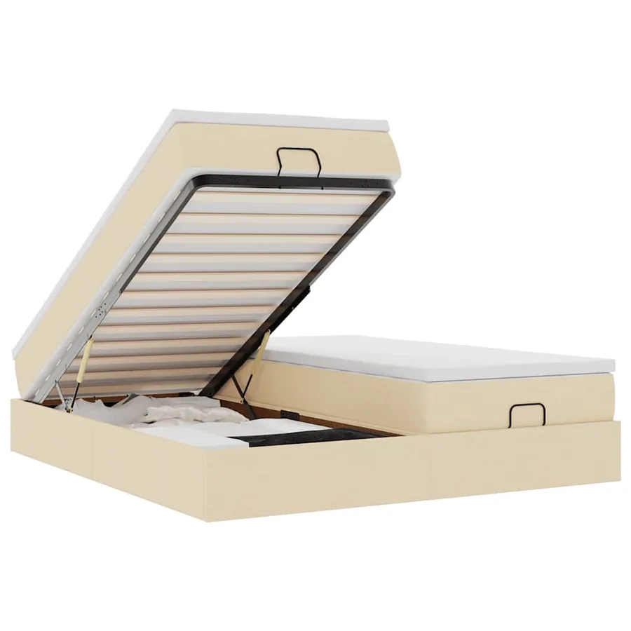 Cadre de lit ottoman avec matelas crème 200x200cm tissu - 2