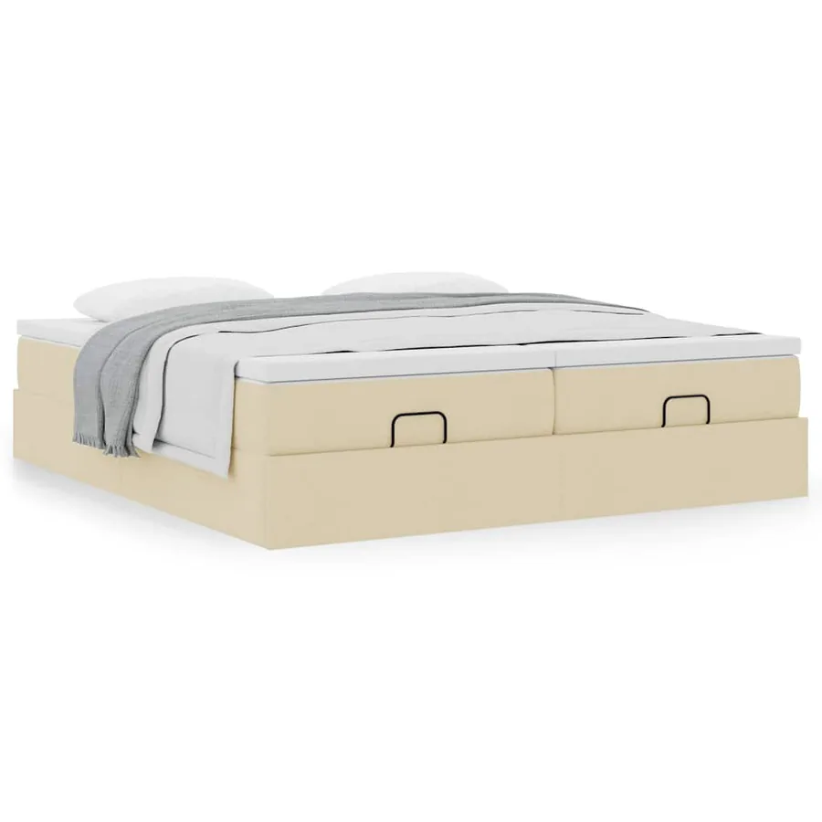 Cadre de lit ottoman avec matelas crème 200x200cm tissu - 4