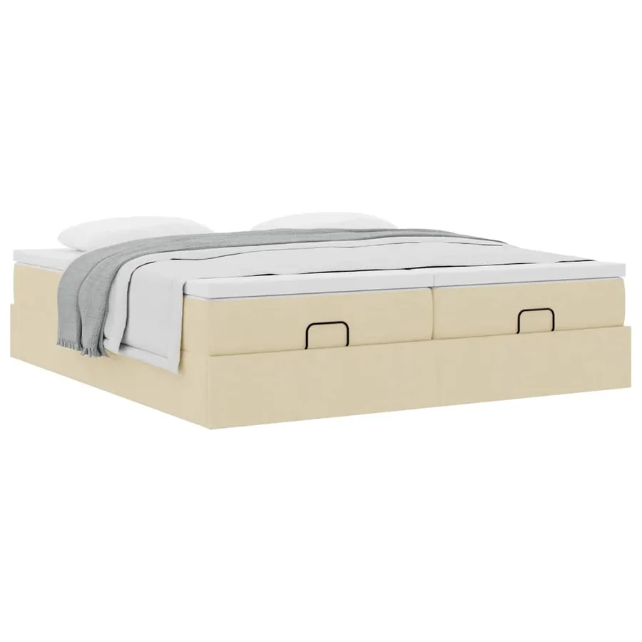 Cadre de lit ottoman avec matelas crème 200x200cm tissu - 5