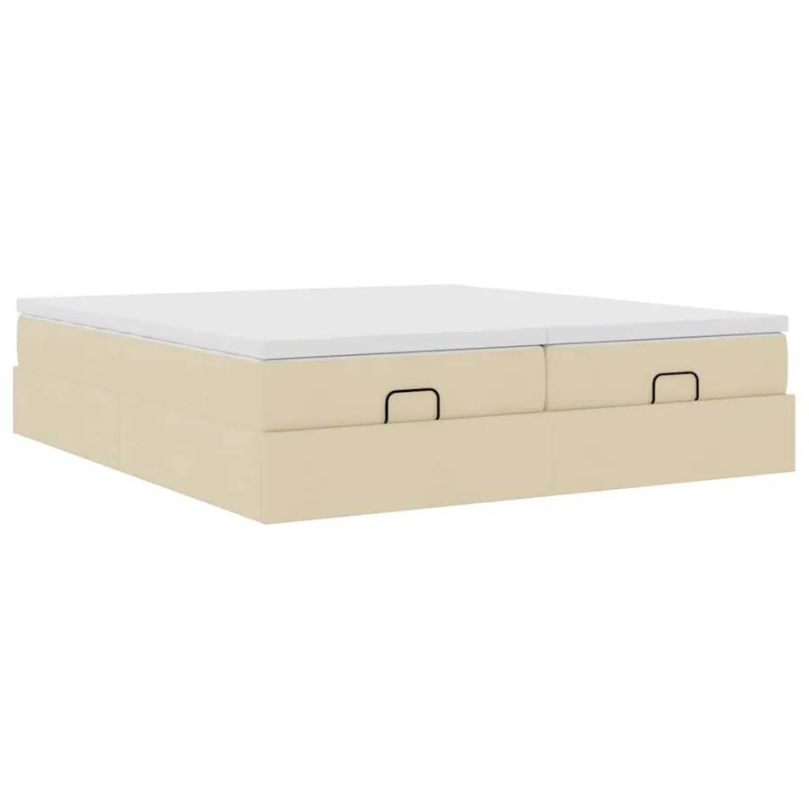 Cadre de lit ottoman avec matelas crème 200x200cm tissu - 6