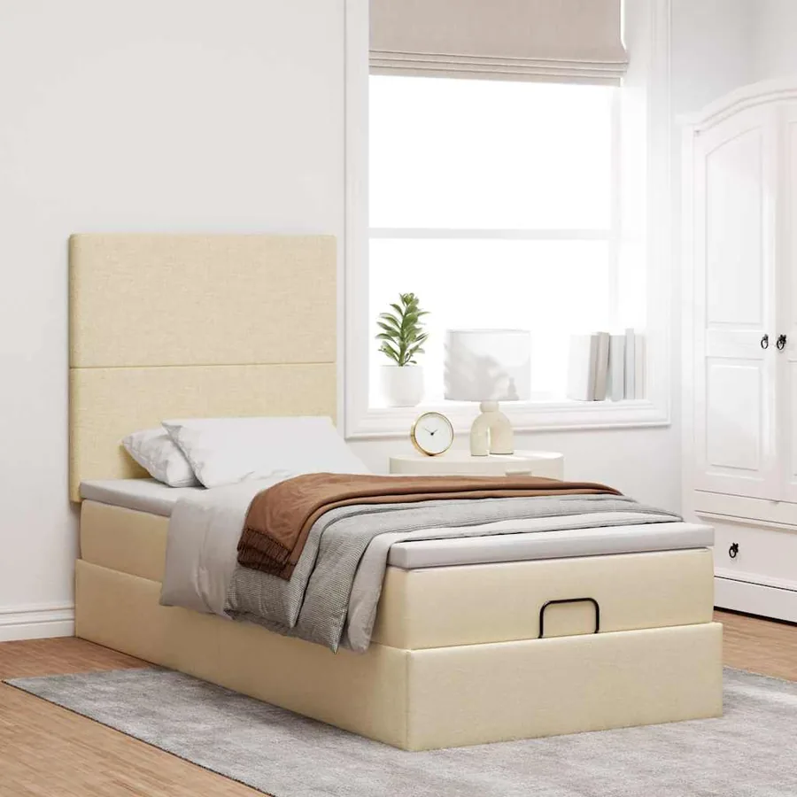 Lit ottoman avec matelas crème 100x200 cm tissu - 3