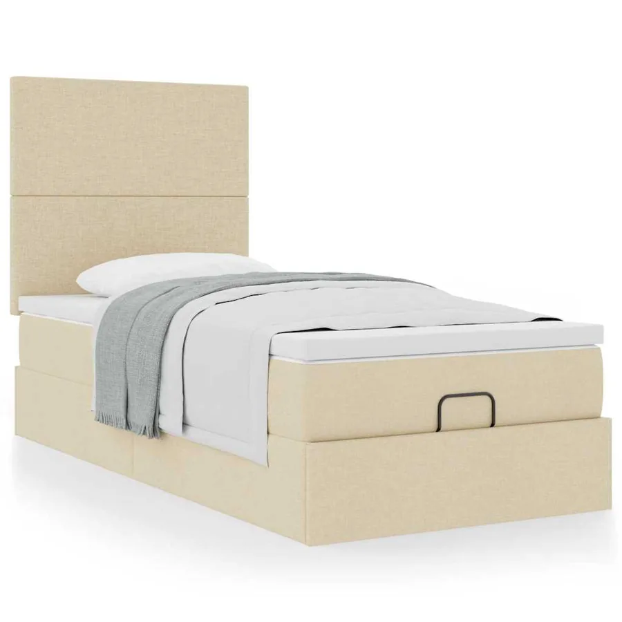 Lit ottoman avec matelas crème 100x200 cm tissu - 4