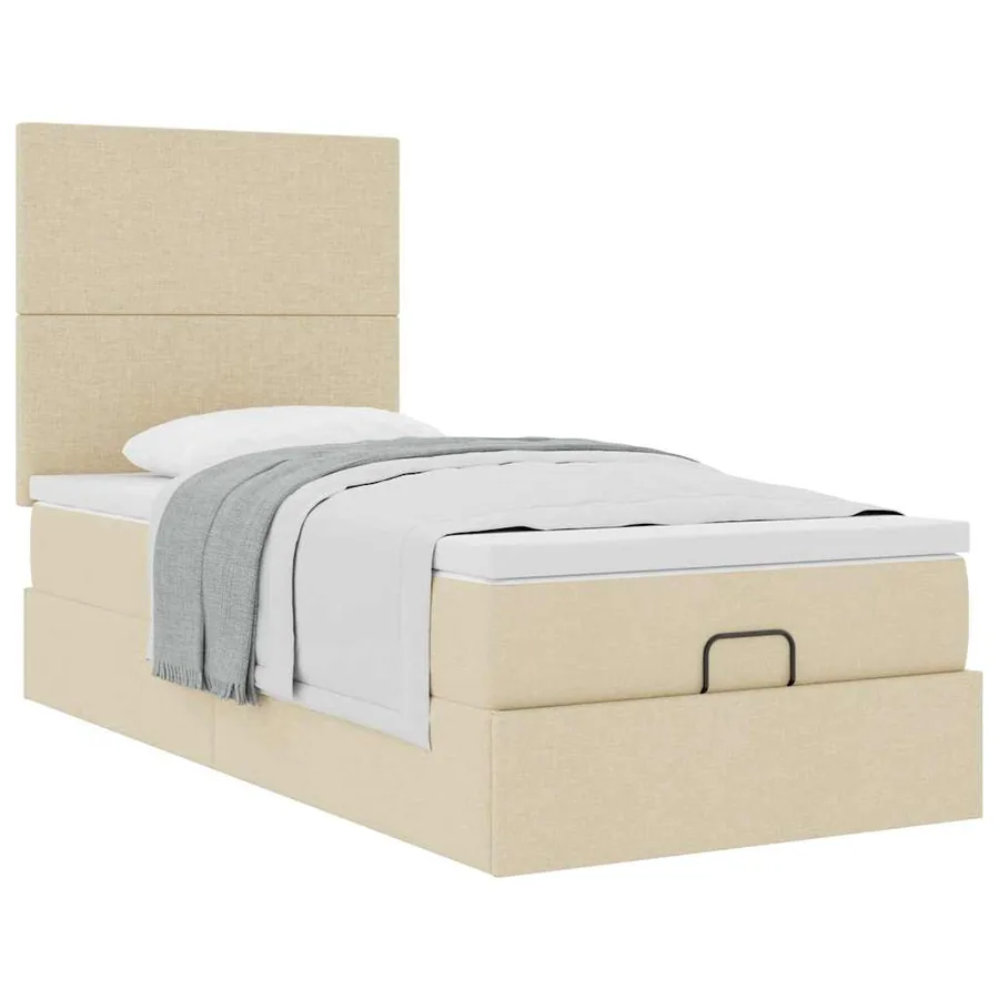 Lit ottoman avec matelas crème 100x200 cm tissu - 5