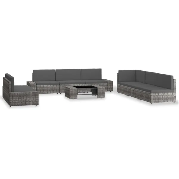 Salon de jardin 9 pcs Résine tressée Gris