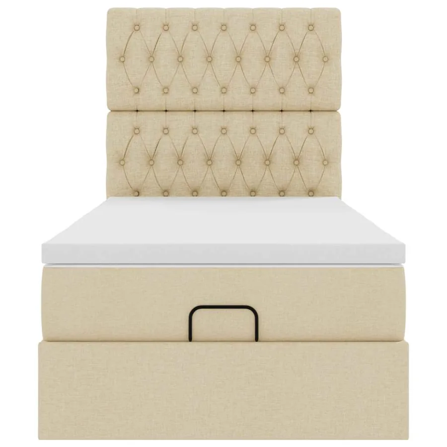 Lit ottoman avec matelas crème 100x200 cm tissu - 7