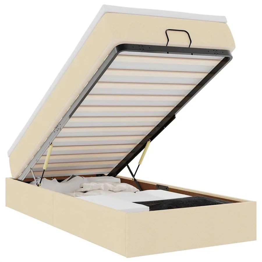 Cadre de lit ottoman avec matelas crème 100x200cm tissu - 2