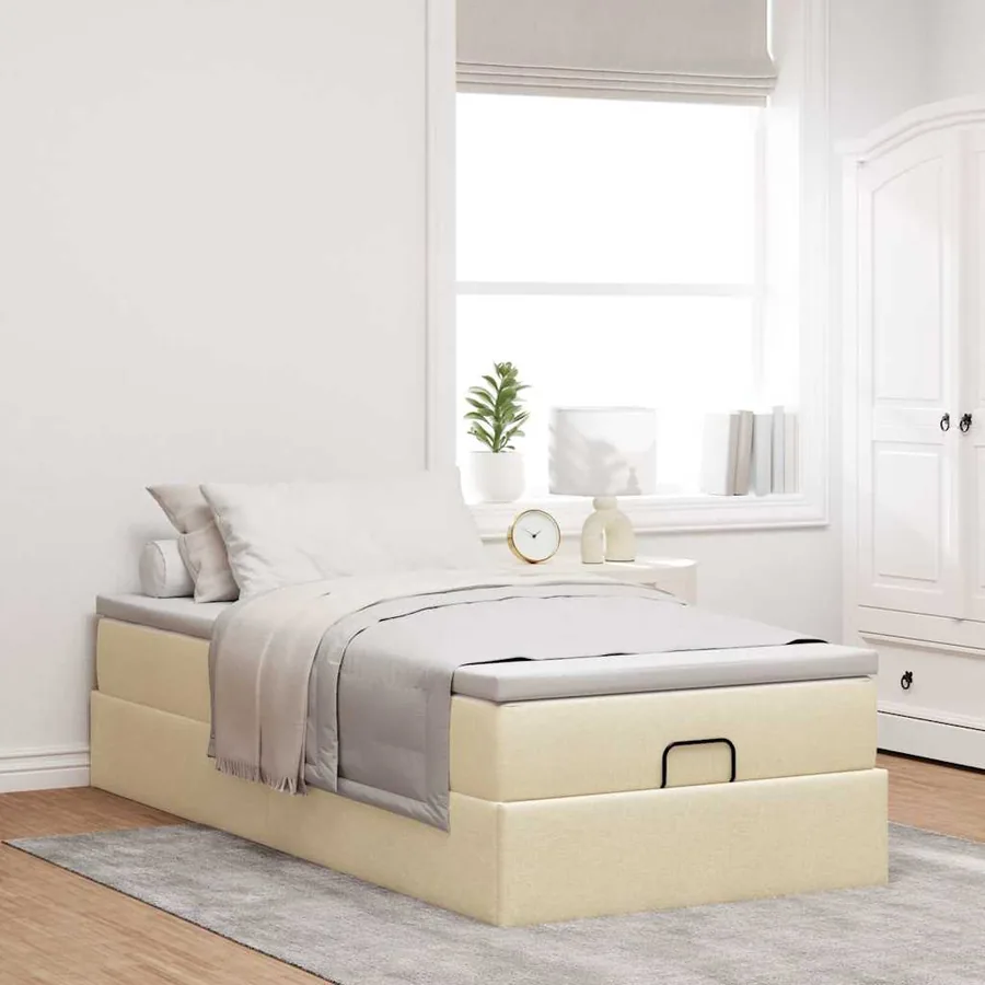 Cadre de lit ottoman avec matelas crème 100x200cm tissu - 3