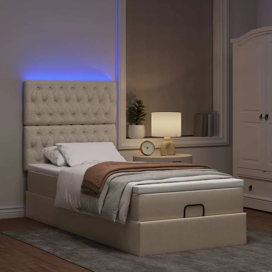 Cadre de lit ottoman avec matelas crème 100x200cm tissu - 3