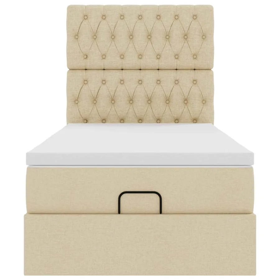 Cadre de lit ottoman avec matelas crème 100x200cm tissu - 8