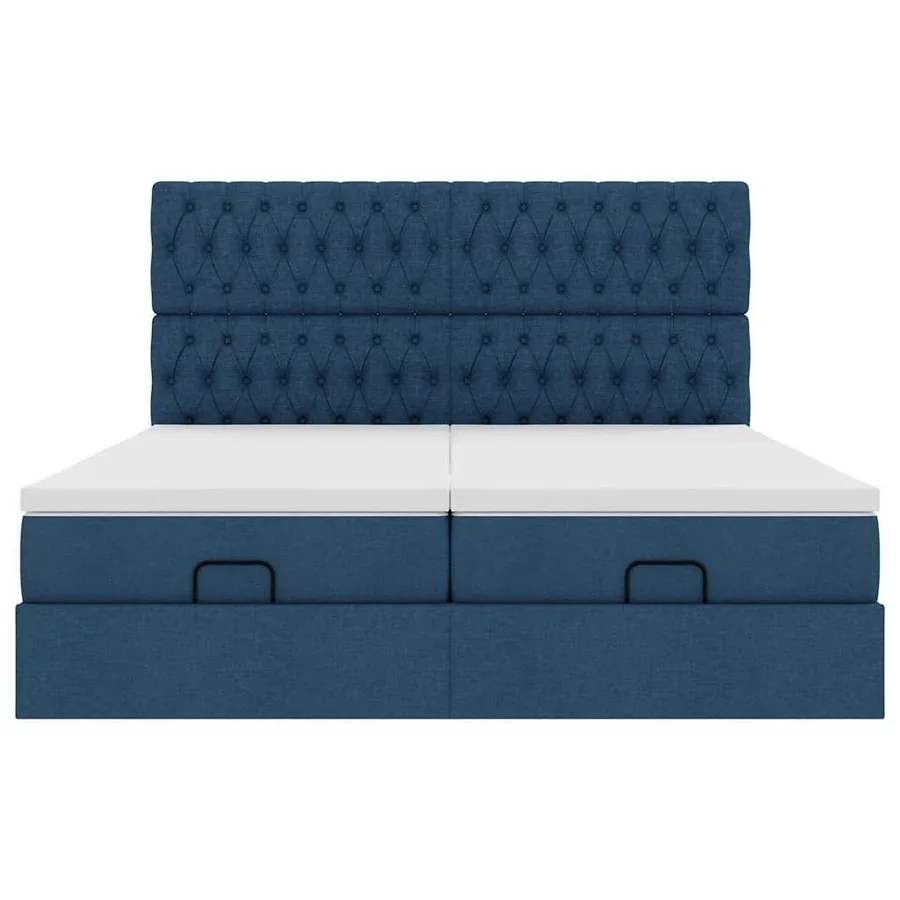 Cadre de lit ottoman avec matelas bleu 200x200cm tissu - 7