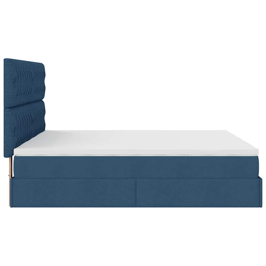 Cadre de lit ottoman avec matelas bleu 200x200cm tissu - 8