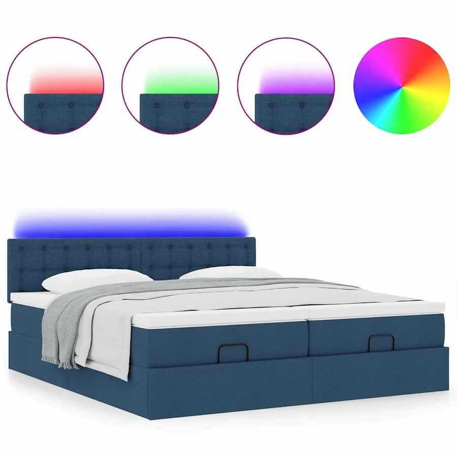 Cadre de lit ottoman avec matelas bleu 200x200cm tissu - 5