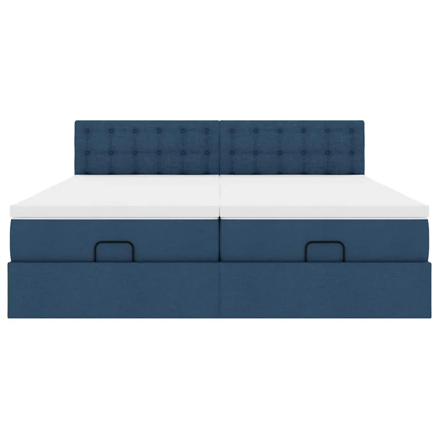 Cadre de lit ottoman avec matelas bleu 200x200cm tissu - 8