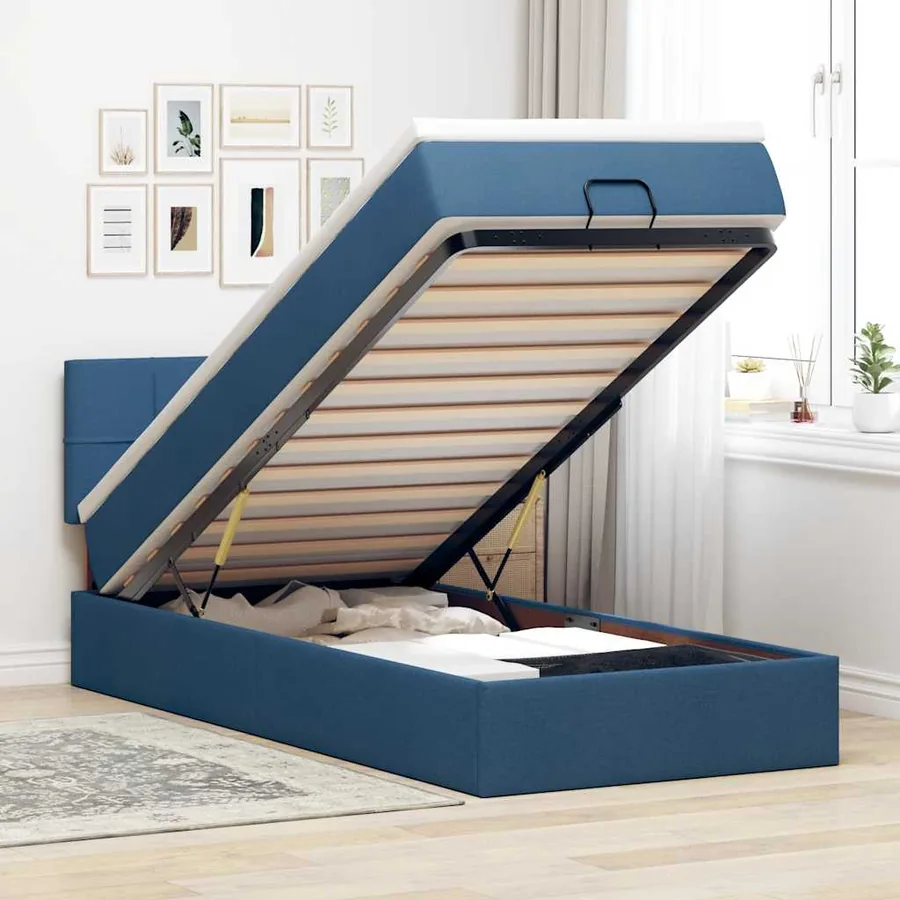 Lit ottoman avec matelas et LED Bleu 100x200 cm Tissu